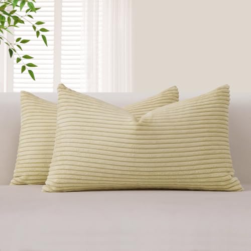 Sungeek 2er Set Kordsamt Kissenbezüge, Dekorativ Zierkissenbezüge Weich Cord Kissenbezug Dekokissen Sofakissen Couchkissen Deko Bezug Kissenhülle für Schlafzimmer Wohnzimmer (30x50cm, Beige) von Sungeek