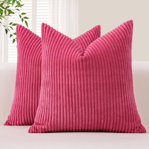 Sungeek 2er Set Kordsamt Kissenbezüge, Dekorativ Zierkissenbezüge Weich Cord Kissenbezug Dekokissen Sofakissen Couchkissen Deko Bezug Kissenhülle für Schlafzimmer Wohnzimmer (45x45cm, Heiß Rosa) von Sungeek