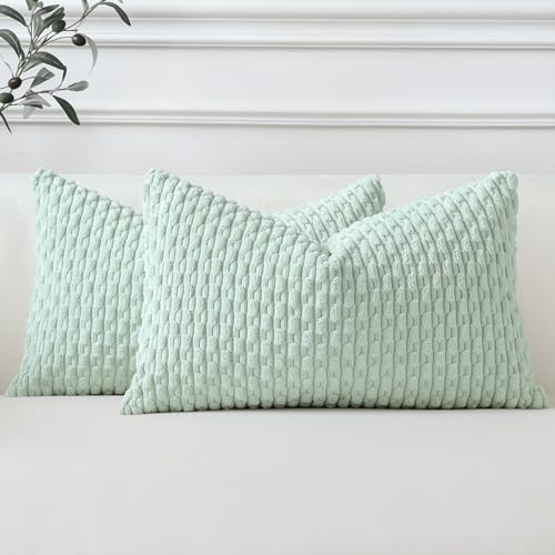 Sungeek 2er Set Kordsamt Kissenbezüge, Dekorativ Zierkissenbezüge Weich Kissenbezug Dekokissen Sofakissen Boho Deko Bezug Kissenhülle für Sofa Schlafzimmer Wohnzimmer (Hellgrün, 40x60 cm) von Sungeek