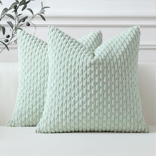 Sungeek 2er Set Kordsamt Kissenbezüge, Dekorativ Zierkissenbezüge Weich Kissenbezug Dekokissen Sofakissen Boho Deko Bezug Kissenhülle für Sofa Schlafzimmer Wohnzimmer (Hellgrün, 45x45 cm) von Sungeek