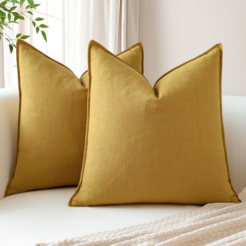 Sungeek 2er Set Ramie Kissenbezüge, Dekorativ Bauernhaus Zierkissenbezüge Boho-Akzent Kissenbezug Dekokissen Couchkissen Deko Bezug Kissenhülle für Sofa Schlafzimmer Wohnzimmer (Honigsenf, 40x40 cm) von Sungeek