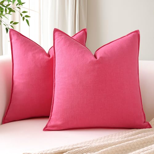 Sungeek 2er Set Ramie Kissenbezüge, Dekorativ Bauernhaus Zierkissenbezüge Boho-Akzent Kissenbezug Dekokissen Couchkissen Deko Bezug Kissenhülle für Sofa Schlafzimmer Wohnzimmer (Pink, 40x40 cm) von Sungeek