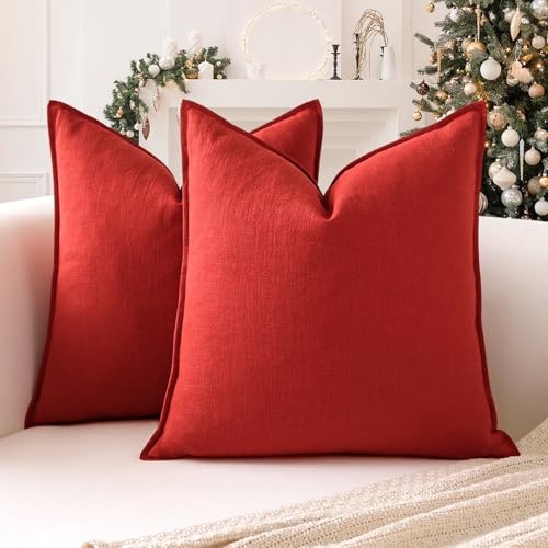Sungeek 2er Set Ramie Kissenbezüge, Dekorativ Bauernhaus Zierkissenbezüge Boho-Akzent Kissenbezug Dekokissen Couchkissen Deko Bezug Kissenhülle für Sofa Schlafzimmer Wohnzimmer (Rot, 40x40 cm) von Sungeek