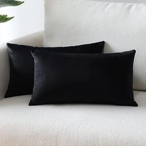 Sungeek 2er Set Samt Kissenbezüge, Dekorativ Zierkissenbezüge Weich Kissenbezug Dekokissen Sofakissen Couchkissen Deko Bezug Kissenhülle für Sofa Schlafzimmer Wohnzimmer (30x50 cm, Schwarz) von Sungeek