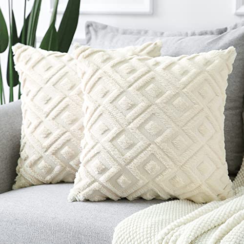 Sungeek 2er Set Sanft Plüsch Kurze Wolle Samt Kissenbezüge, Dekorativ Boho Zierkissenbezüge Luxus Kissenbezug Zuhause Deko Kissenhülle für Sofa Couch Schlafzimmer Wohnzimmer (Creme Beige, 60x60cm) von Sungeek