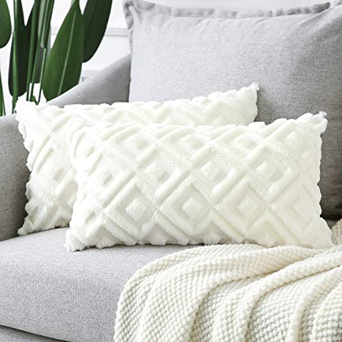 Sungeek 2er Set Sanft Plüsch Kurze Wolle Samt Kissenbezüge, Dekorativ Boho Zierkissenbezüge Luxus Kissenbezug Zuhause Deko Kissenhülle für Sofa Couch Schlafzimmer Wohnzimmer (Creme Weiß, 30x50cm) von Sungeek