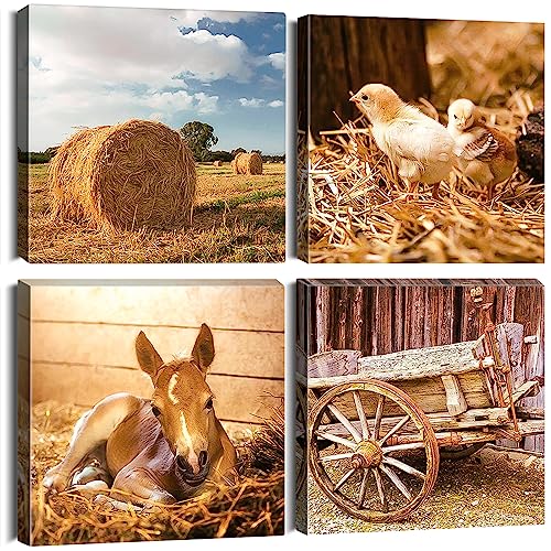 Sungeek 4 Teilig Leinwandbilder mit Holzrahme, Leinwanddruck Bilder 30 x 30 cm, Moderne Wandbilder Kunstdruck Wand Dekoration für Wohnzimmer Schlafzimmer Esszimmer Home Büro (Bauernhof A) von Sungeek