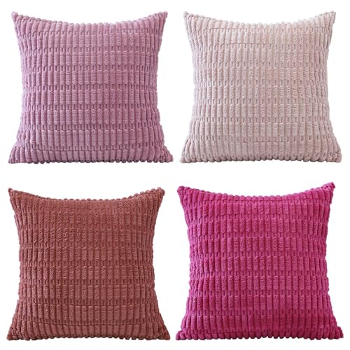 Sungeek 4er Set Kordsamt Kissenbezüge, Dekorativ Zierkissenbezüge Weich Kissenbezug Dekokissen Sofakissen Couchkissen Deko Bezug Kissenhülle für Sofa Schlafzimmer Wohnzimmer (Sommerrosa, 45x45 cm) von Sungeek