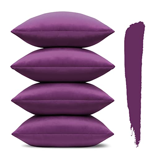 Sungeek 4er Set Samt Kissenbezüge 45x45 cm, Dekorativ Zierkissenbezüge Weich Kissenbezug Dekokissen Sofakissen Couchkissen Deko Bezug Kissenhülle für Sofa Schlafzimmer Wohnzimmer (Aubergine Violett) von Sungeek