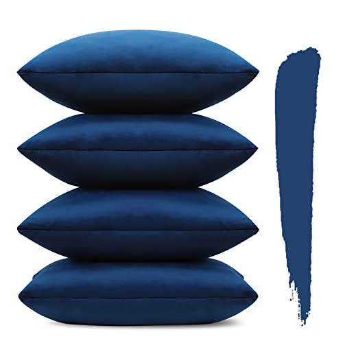 Sungeek 4er Set Samt Kissenbezüge 45x45 cm, Dekorativ Zierkissenbezüge Weich Kissenbezug Dekokissen Sofakissen Couchkissen Deko Bezug Kissenhülle für Sofa Schlafzimmer Wohnzimmer (Königsblau) von Sungeek