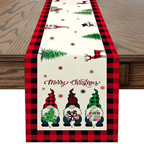Sungeek Leinen Weihnachten Tischläufer, Frohe Weihnachten Tischläufer Küche Esstisch Dekoration für Drinnen und Draußen Urlaub Party Wohnzimmer Dekor, 30 x 180 cm (Zwerge) von Sungeek