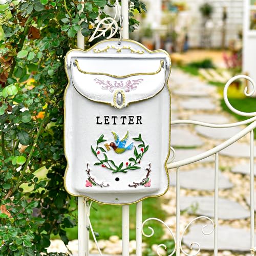 Sungmor Briefkasten aus Gusseisen, Wandmontage, Landhausstil, Briefkasten für draußen, Vintage-Stil, weißer Briefkasten mit charmantem Design, dekorativer robuster verschließbarer Briefkasten, Garten, von Sungmor