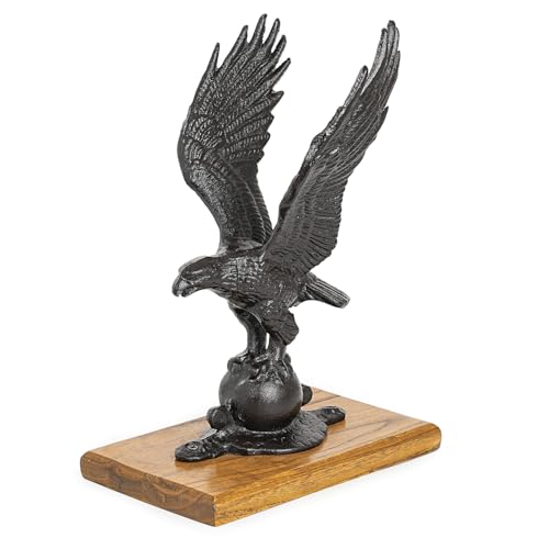 Sungmor Gusseisen-Statue mit fliegendem Adler, für Glück, Vintage-Stil, Heimbüro, Schreibtischregal, Dekorfigur, große Adler-Statue stehend auf Holz, Bücherregal, Sammlerstück, Akzent-Skulptur, von Sungmor