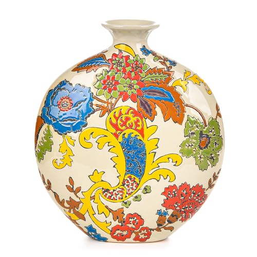 Sungmor Handbemalte Keramikvase für Heimdekoration, 25,9 cm, farbige Glasur, Porzellan-Blumenvase, moderner Akzent, beige Vase für Tafelaufsätze, dekorative Vase für Tisch, Kamin, Wohnzimmer, von Sungmor