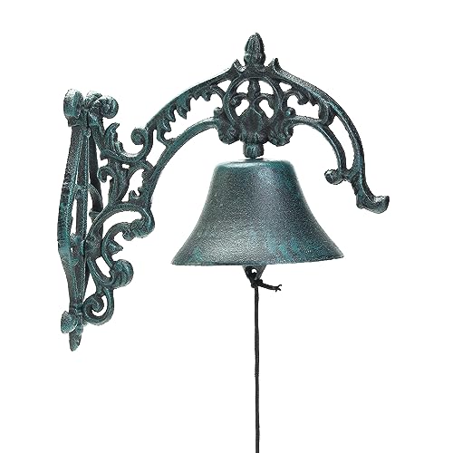 Sungmor Heavy Duty Cast Iron Rustikale Wandglocke | 10,8 × 9,05 Zoll, dunkelgrün | Aristokratisches Logo Schmiedeeiserne Türklingel | Klassische Skulptur für Gartenterrasse Villa Cafe, etc. von Sungmor