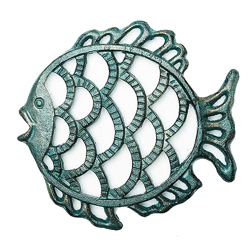 Sungmor Heavy Duty Gusseisen Cute Fat Fish Untersetzer - 17,8 × 19 × 1,9 cm - Retro Rustikal Look Rostfrei Racks Steht Halter für Hot Pans oder Teekanne, Küche Esstisch Dekor von Sungmor