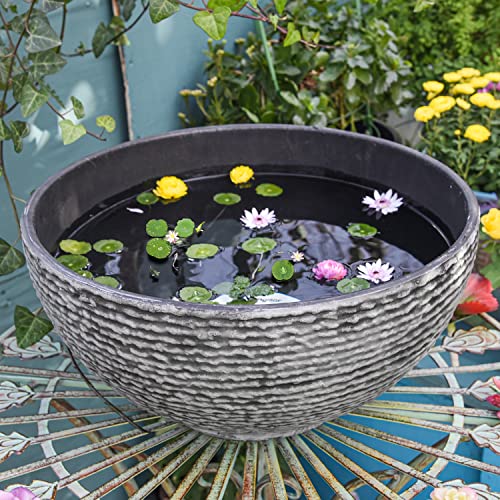 Sungmor Hydrokultur-Pflanzgefäß, großer Garten, Mikro-Landschaft, Sukkulententen-Topf – großer Wasserlilien-Behälter – Harz-Marmor-Textur, funktionaler Mini-Fischteich-Brunnen für Vogeltränke von Sungmor