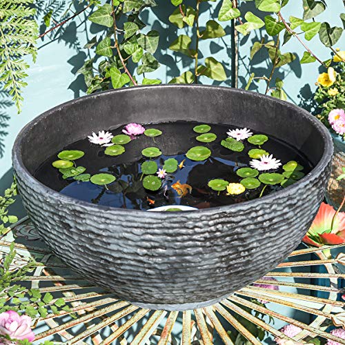 Sungmor Moderne Marmor-Textur Gartenschale – 39 cm Esche Schwarz Harz Blumentopf Hydrokultur Schüssel Pflanzgefäß – Großer Pflanzgefäß, Gartenpflanzentopf, Terrasse Garten Hof Dekoration von Sungmor