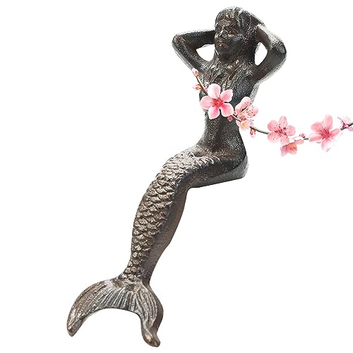 Sungmor Meerjungfrau-Statue aus Gusseisen – 26 cm hoch Meerjungfrau Figur – Haus- und Garten-Skulptur zum Dekorieren von Schwimmbad Teich Pflanzgefäßständer Bücherregal Ecktisch von Sungmor