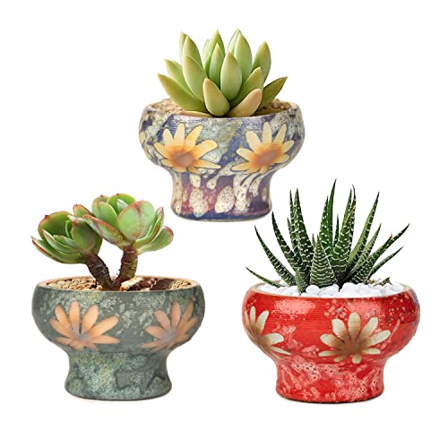 Sungmor Set von 4 - Schöne Kunsthandwerk Blumenstil Keramik Pflanzgefäß - 9,5CM Sukkulenten Kaktus Blumentopf - Hübsche Desktop Fensterbank Landschaft Blumentopf - Einfache Geschenkidee von Sungmor