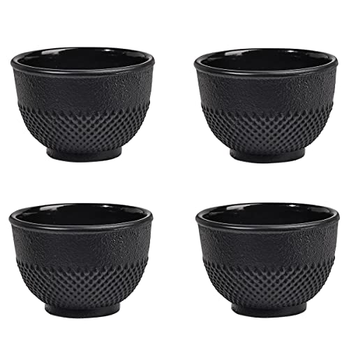 Sungmor Teetassen aus Gusseisen – Set mit 4 & 142 ml japanischen Stil – schwere schwarze gepunktete Teetassen – beschichtet mit emaillierter Innenseite Vintage-Teetassen für Haushalte, Büros, Teehaus von Sungmor