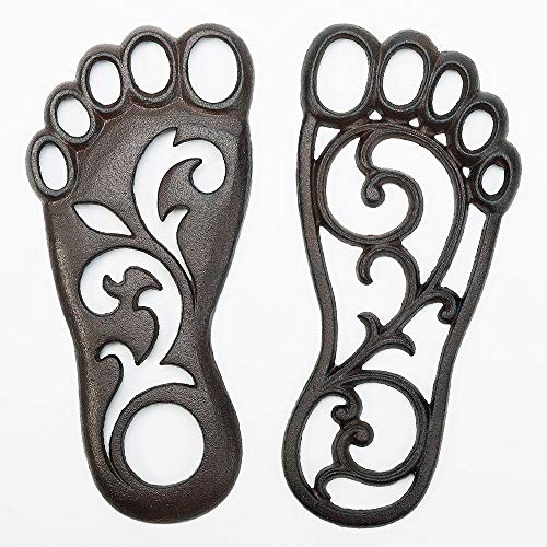 Sungmor Trittmatte aus Gusseisen - Retro-Stil Linker und rechter Fußabdruck Vordertürmatte Bodendekoration - Garten-Rasenplatte im Freien Dekorativer Trittmetallstein - 11,8 x 5,5 Zoll & 1 Paar von Sungmor