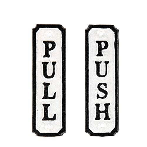 Sungmor Gusseisen Push Pull Türschilder, Metall Push and Pull Schild für Outdoor Gate - Dekorative vertikale Schilder für drinnen und draußen in Weiß und Schwarz, 2er-Set, 5,3 x 1,6 Zoll von Sungmor
