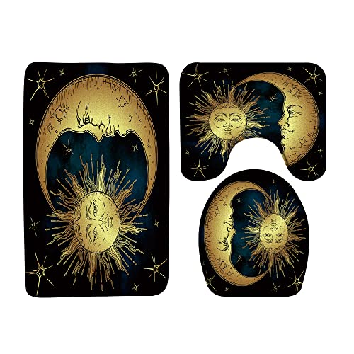 Badematten-Set, Motiv: Sonne, Mond und Sterne, Vintage-Mandala, himmlisch, Boho-Chic, Antik-Stil, Marineblau, Gold, 40,6 x 61 cm, Badezimmerteppich, WC-Sitzbezug, U-förmiger Bodenteppich, 3-teilig Badematten-Set, Motiv: Sonne, Mond und Sterne, Vintage-Mandala, himmlisch, Boho-Chic, Antik-Stil, Marineblau, Gold, 40,6 x 61 cm, Badezimmerteppich, WC-Sitzbezug, U-förmiger Bodenteppich, 3-teilig von Sunhe