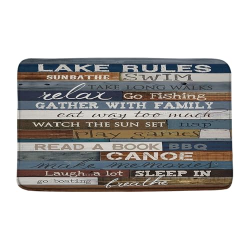 Lake Rules Duschvorhang, braun-blau, Vintage-Scheunentür, Holz, inspirierende Zitate, rustikale Bauernhaus, Hütte, Hütte, Camping, Retro, Memory-Schaum, Zuhause, Büro, Tür, Badezimmer, Dekormatte Lake Rules Duschvorhang, braun-blau, Vintage-Scheunentür, Holz, inspirierende Zitate, rustikale Bauernhaus, Hütte, Hütte, Camping, Retro, Memory-Schaum, Zuhause, Büro, Tür, Badezimmer, Dekormatte von Sunhe