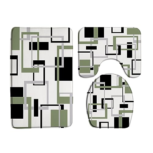 Sunhe 3-teiliges modernes geometrisches Badematten-Set, schwarz, grau, salbeigrün, abstrakt, Boho, geometrisch, Mitte des Jahrhunderts, Vintage-Stil, Bauernhaus, 40,6 x 61 cm, Badezimmerteppich Sunhe 3-teiliges modernes geometrisches Badematten-Set, schwarz, grau, salbeigrün, abstrakt, Boho, geometrisch, Mitte des Jahrhunderts, Vintage-Stil, Bauernhaus, 40,6 x 61 cm, Badezimmerteppich von Sunhe