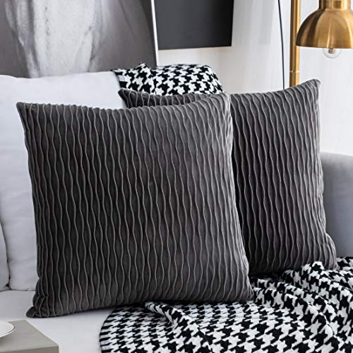 Sunia Kissenbezüge 45x45 cm Set mit 2 Samt Moderne Kissenbezüge dekorativen quadratischen rechteckigen Kissenbezüge für Couch Bett Sofa Stuhl Schlafzimmer Wohnzimmer, Grau von Sunia