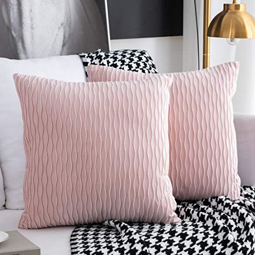 Sunia Kissenbezüge 50x50 cm Set mit 2 Samt Moderne Kissenbezüge dekorativen quadratischen rechteckigen Kissenbezüge für Couch Bett Sofa Stuhl Schlafzimmer Wohnzimmer, Rosa von Sunia