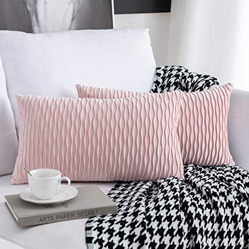 Sunia Kissenbezüge 30x50 cm Set mit 2 Samt Moderne Kissenbezüge dekorativen quadratischen rechteckigen Kissenbezüge für Couch Bett Sofa Stuhl Schlafzimmer Wohnzimmer, Rosa von Sunia