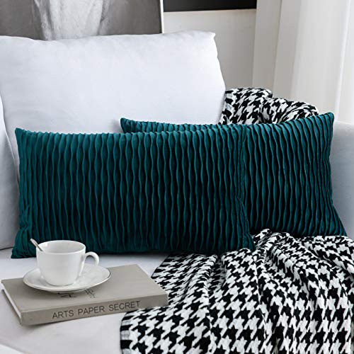 Sunia Kissenbezüge 30x50 cm Set mit 2 Samt Moderne Kissenbezüge dekorativen quadratischen rechteckigen Kissenbezüge für Couch Bett Sofa Stuhl Schlafzimmer Wohnzimmer, Blaugrün von Sunia