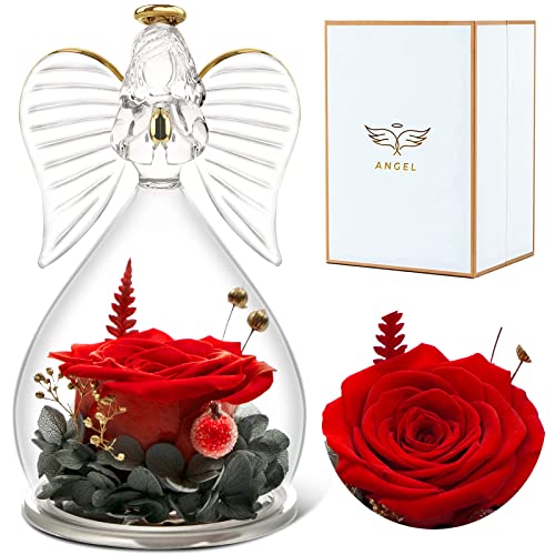 Sunia Muttertagsgeschenk, Ewige Rose in Engel Glaskuppel,Geschenke für Mama, Engel Figur Infinity Rosen im Glas Blumen, Geburtstagsgeschenk für Frauen, Muttertagsgeschenke für Mama von Sunia