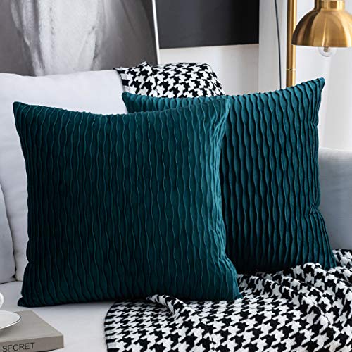 Sunia Kissenbezüge 40x40 cm Set mit 2 Samt Moderne Kissenbezüge dekorativen quadratischen rechteckigen Kissenbezüge für Couch Bett Sofa Stuhl Schlafzimmer Wohnzimmer, Blaugrün von Sunia