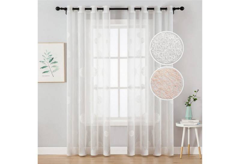 Sunicol Gardine Voile Vorhänge, Halbtransparent Gardinen, Blumen Stickerei, 2er- Set, (2 St), Sheer Vorhang, für Wohnzimmer Schlafzimmer Kinderzimmer von Sunicol