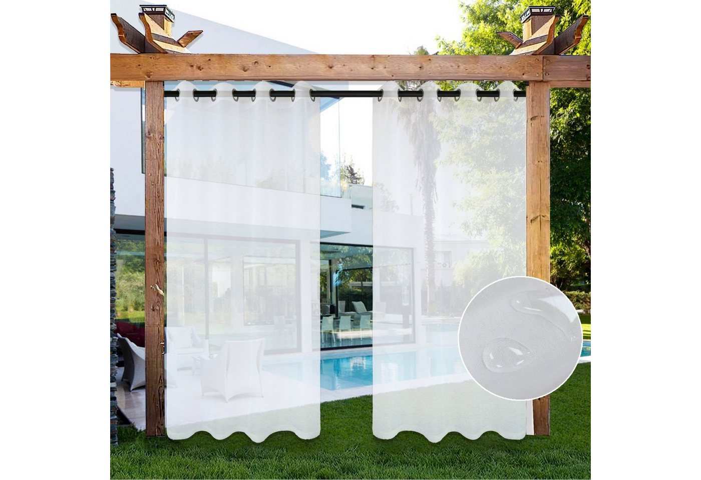 Sunicol Outdoorgardine Outdoor Vorhang Wetterfest mit Ösen, Transparent Voile, (2 St), 132, Wasserdicht für Garten Terrasse Pavillon Veranda Balkon von Sunicol