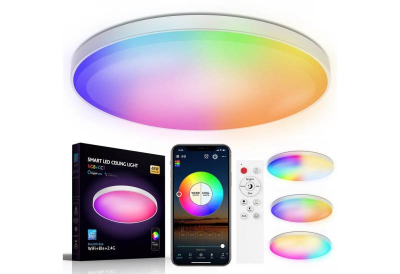 Sunicol Deckenleuchte Smart LED Deckenlampe Farbwechsel, 30W/48W,RGB+CCT, Dimmbare, Timer, LED wechselbar, RGB+CCT von Sunicol