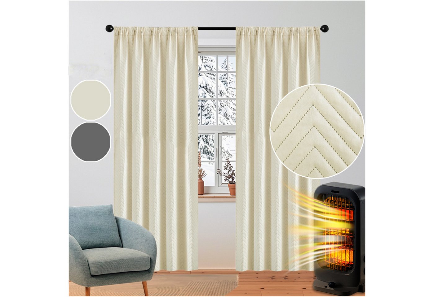 Sunicol Gardine 100% Blickdicht Wärmeisolierend Dicke Winter Wärme Vorhang, (1 St), Kälteschutz Gardinen Thermo-Vorhänge Wohnzimmer Schlafzimmer von Sunicol