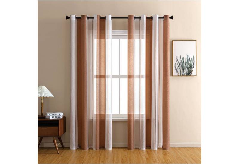 Sunicol Gardine 2er Set Voile Vorhang Zweifarbiger Transparente Vorhang mit Ösen, Ösenschal Fensterschal Lichtdurchlässig für Schlafzimmer Wohnzimmer von Sunicol