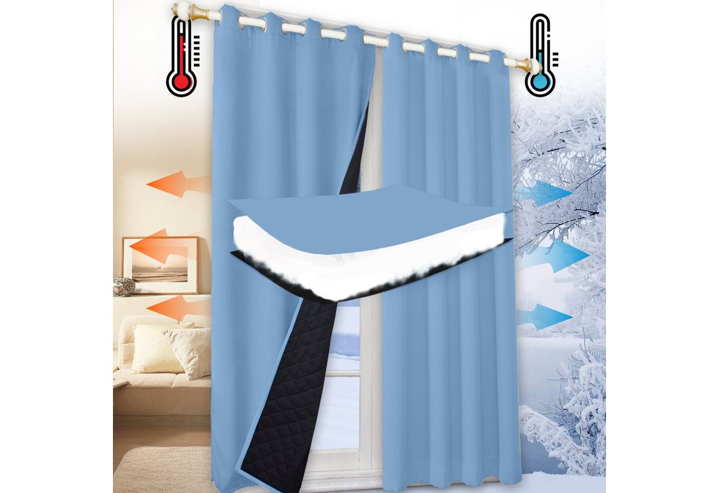 Sunicol Gardine Blickdicht Thermovorhang mit Ösen, Verdunklungsvorhänge Kälteschutz, (1 St), 7 Farben, Wärmeisolierend Gardinen für Wohnzimmer Schlafzimmer von Sunicol