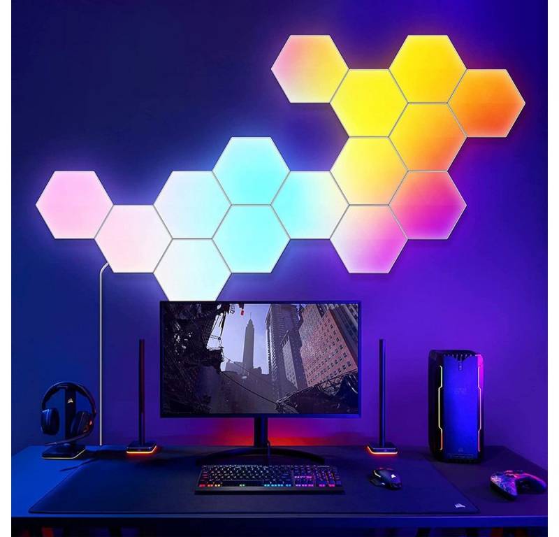 Sunicol LED Dekolicht LED Wandleuchte Hexagon Licht,Farbwechsel Sechseck Wand, Tageslichtweiß, Musik Sync von Sunicol