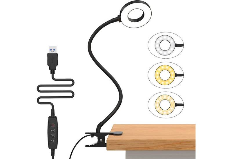 Sunicol Klemmleuchte Dimmbar LED Schreibtischlampe, 3 Farbtemperatur, 10 Helligkeit, 360° Schwanenhals Augenpflege Leselampe, USB von Sunicol