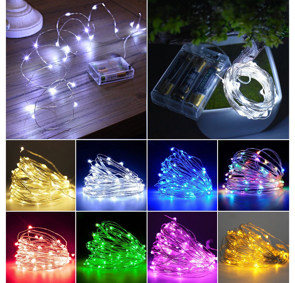 Sunicol LED-Lichterkette 2/3/5/10M, Kupferdraht, AA-Batterie, für Weihnachten Hochzeit Party von Sunicol