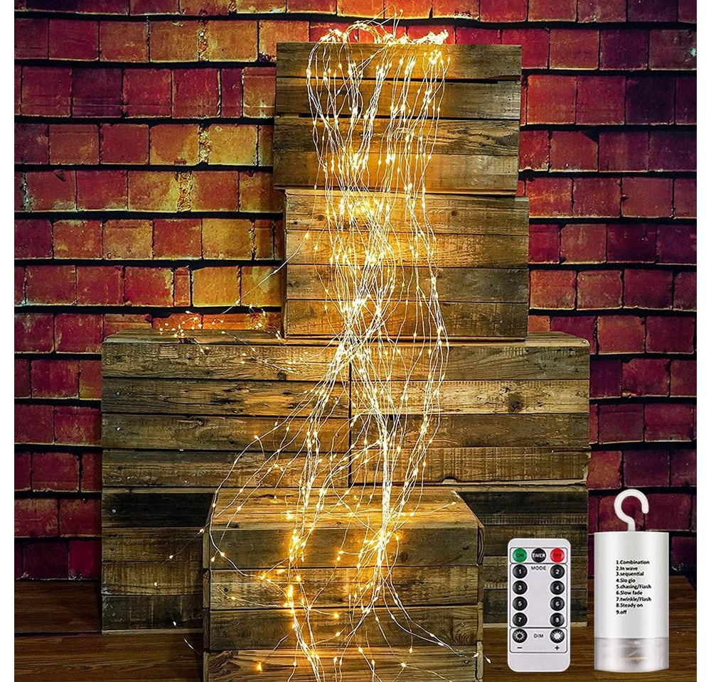 Sunicol LED-Lichterkette 2M, 10 Stränge,200 LEDs, 8 Modi, Batterie, Fernbedienung, Timer von Sunicol