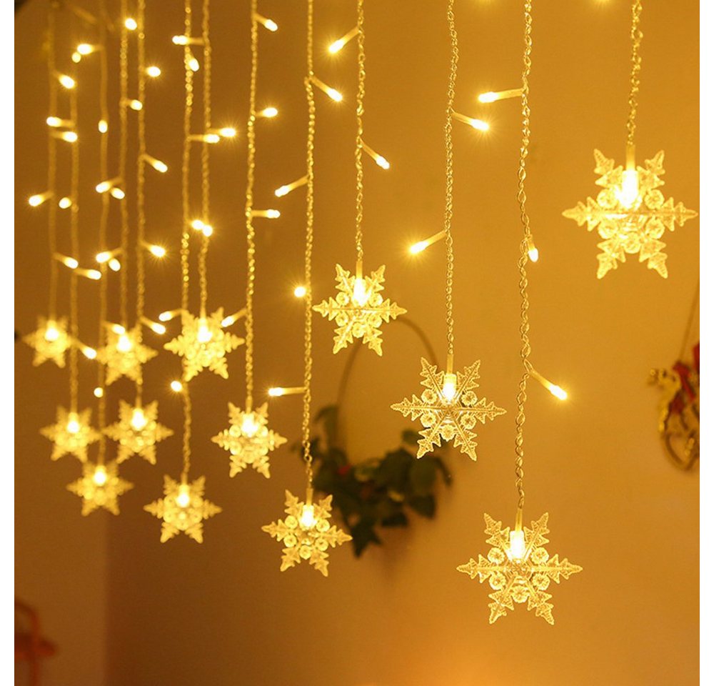 Sunicol Lichterkette Schneeflocke Weihnachtendeko LED Lichtervorhang, 8 Modi, Timer, 1.8M, mit Stecker, Warmweiß, Weiß, Mehrfarbig, Blau von Sunicol