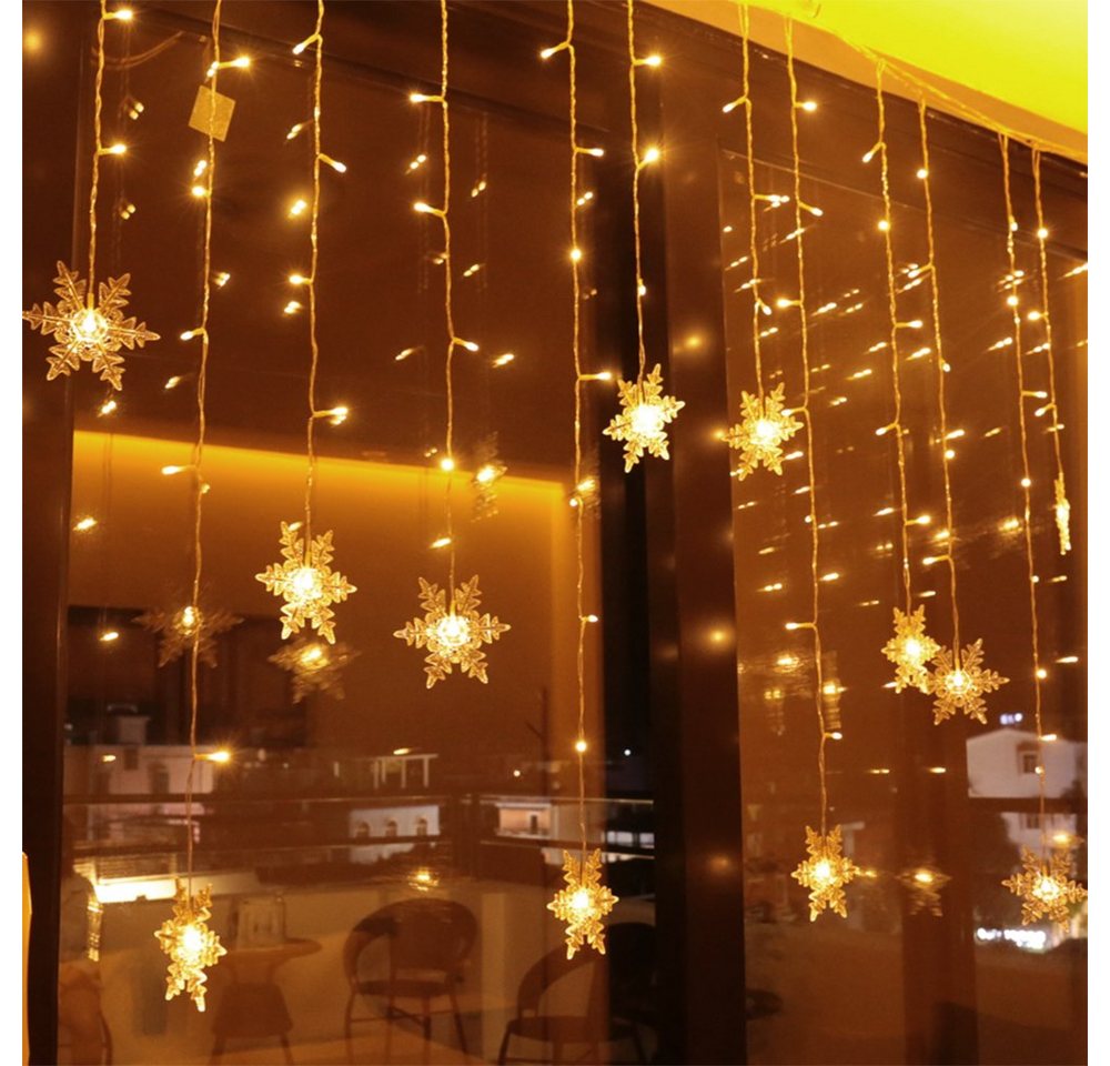 Sunicol LED-Lichterkette LED Lichtervorhang Lichterkette, Schneeflocke Weihnachtendeko, 8 Modi, Timer von Sunicol