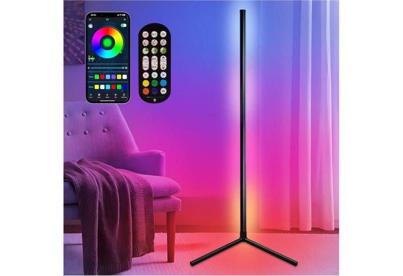 Sunicol LED Stehlampe RGB LED Stehlampe Wohnzimmer, Musik Sync, DIY-Modus, Zeitschaltuhr, 125-165cm Standleuchte Dimmbar mit Fernbedienung und APP von Sunicol