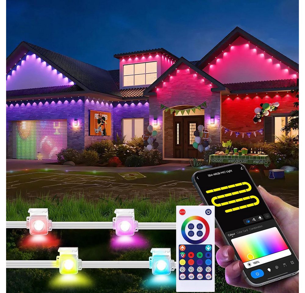 Sunicol LED Stripe Smart RGBIC Wasserdicht Permanente Außenbeleuchtung, 15M/30M/45M, Musik Sync, Timer, APP & Fernsteuerung LED Strip für Garten, Party von Sunicol